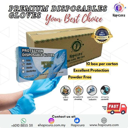 Hapicura Disposable Gloves (Blue) (Nitrile) (100 pcs) Hapicura