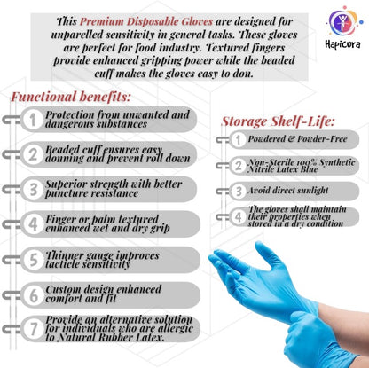 Hapicura Disposable Gloves (Blue) (Nitrile) (100 pcs) Hapicura