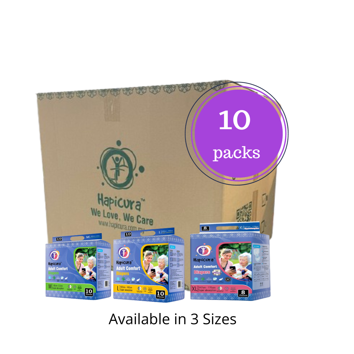 Hapicura Adult Comfort Diaper - Bundle (10 Packs)